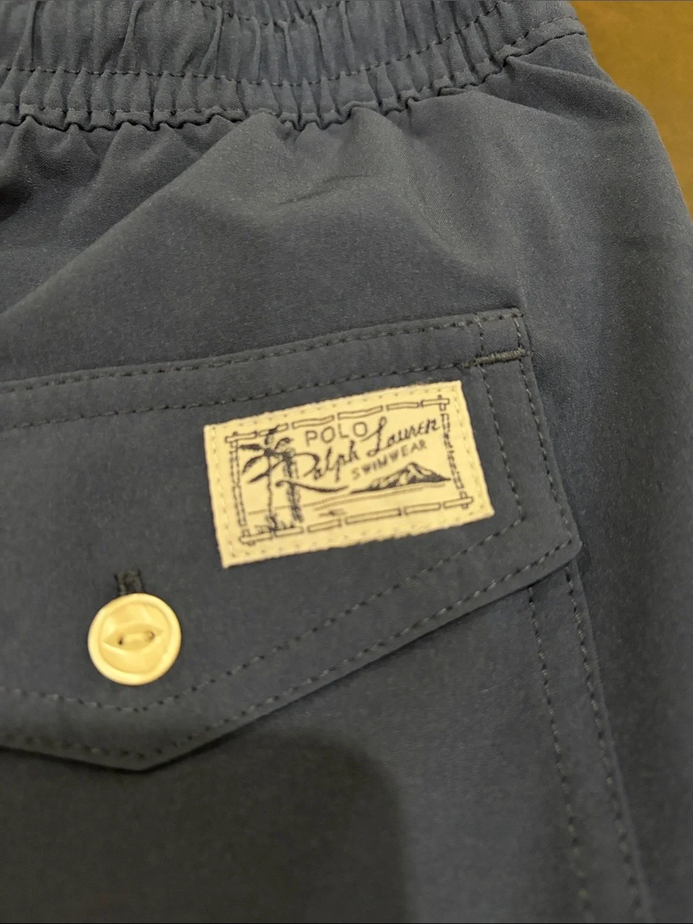 Polo by Ralph Lauren Navy Swim Trunks with White Drawstring and Red Pony